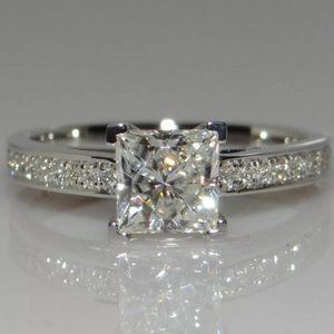 925 SILVER SQUARE DIAMOND ENGAGEMENT RING